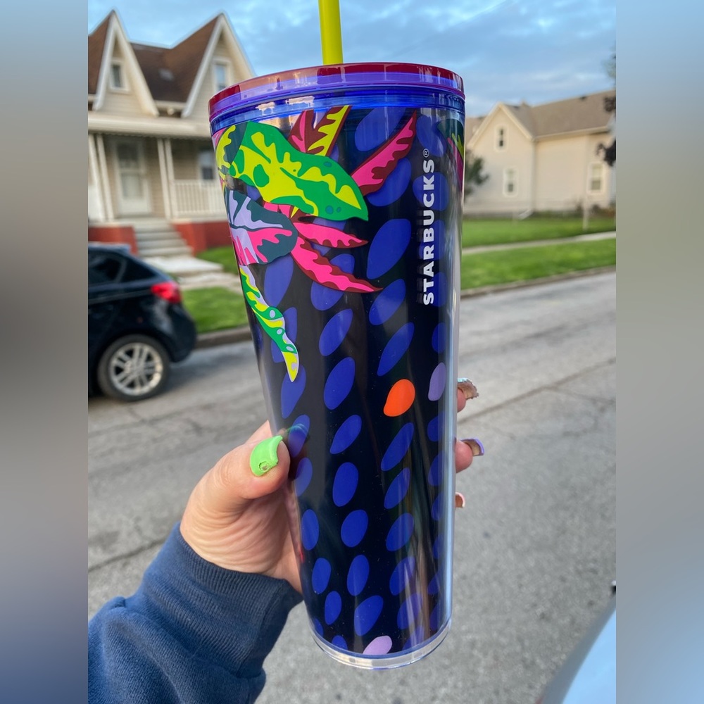 Neon flower Starbucks cold cup tumbler